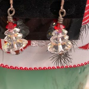 Christmas Tree Swarovski Crystal Red & White Earrings